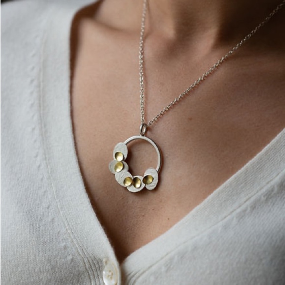 Sterling Silver and 22K Gold Abstract Circle Pendant Necklace